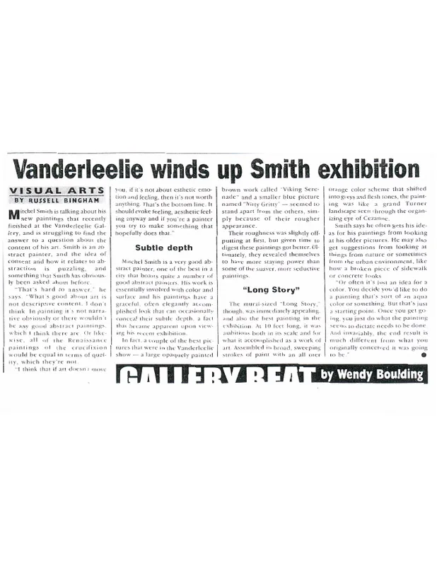 First page of “Vanderleelie Winds Up Smith Exhibition”